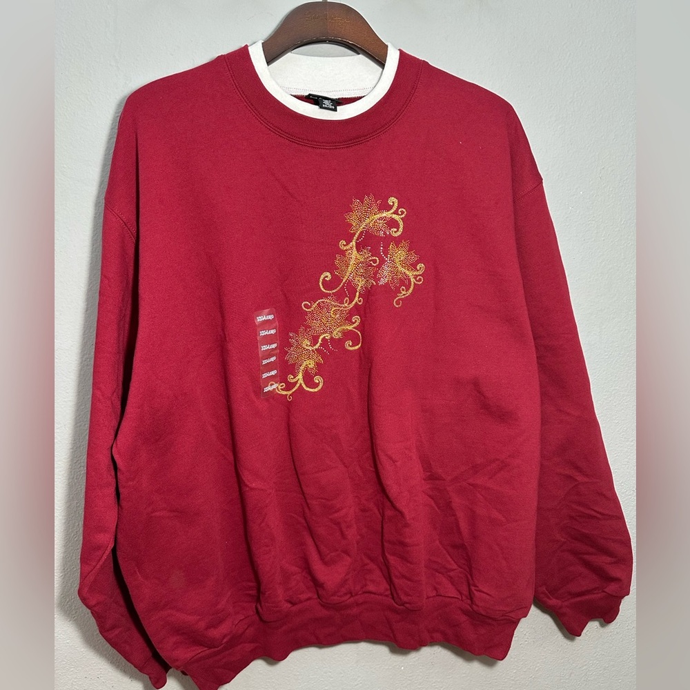 Vintage Trillogy by Morning Sun Gold Studded detailing Sweatshirt in red.NWT